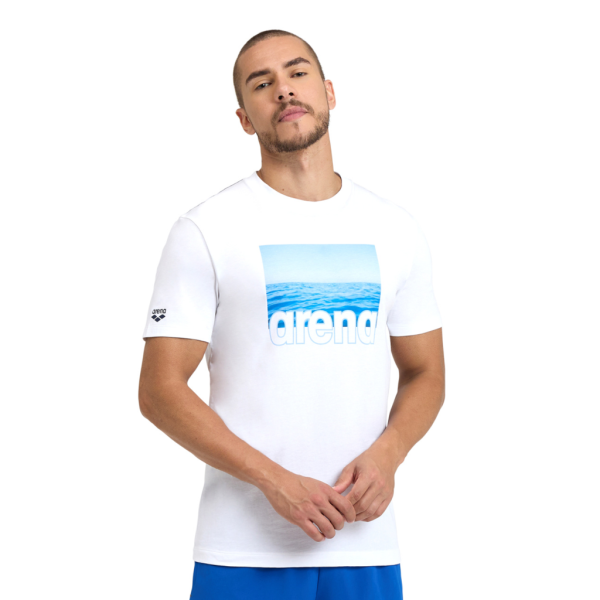 Arena M T-Shirt Solid Cotton S white/sea Herren